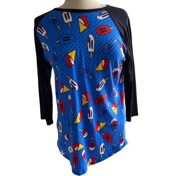 Lularoe Randy Print Shirt Top Women's Small Short Sleeve Popsicle Blue NEW - Picture 2 of 12